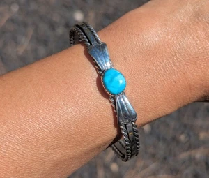 Navajo Turquoise Bracelet Women's Signed Tribal Jewelry Size 7.5 Turquoise - Picture 1 of 10