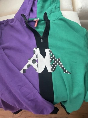 Kappa Futbol Unisex Hoodie Sweatshirt XL Purple/Green Quarter Zip Pullover - Image 1 of 3