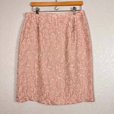 Винтажная женская мини-юбка 90-х Neiman Marcus 12 розовое золото парча жаккард ретро - Изображение 1 из 4
