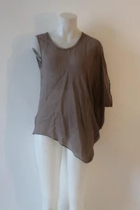 Womens Helmut Lang Pebble Taupe 100% Silk Asymmetrical One Arm Blouse Top M - Picture 1 of 5