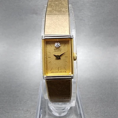 Seiko Tank Watch Women 12mm Champagne Dial Gold Tone 2e20-5409 New Battery - Image 1 of 4