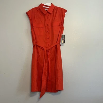 Nuevo con etiquetas Vestido Camisa Donna Morgan Sin Mangas Botón Frontal Talla 10 Rojo Cinturón Preppy Foto 1 de 4