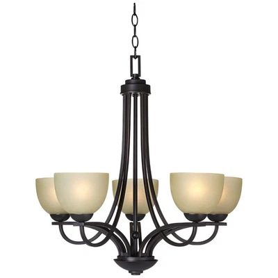 Lámpara de araña Franklin Iron Works Bennington 26" 5 luces acabado bronce italiano Foto 1 de 2