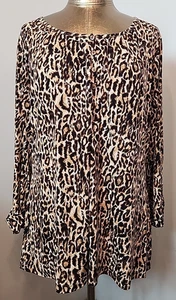 Dressbarn Brown Animal Print Top Womens 1X Chest 44 Pull Over 3/4 Sl 308-35353 - Picture 1 of 7