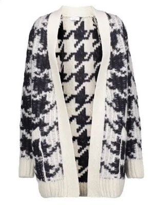 SANDRO Christy Houndstooth Cardigan Women’s Oversized Black Houndstooth V Neck 1 - Image 1 of 4