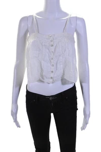 Love Shack Fancy Womens Cotton White Striped Lace Trim Sleeveless Crop Top SizeS - Picture 1 of 6