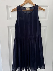 Pins and Needles Anthropologie Dress Tank Top Navy Blue Pleated Skirt Small S - Picture 1 of 6