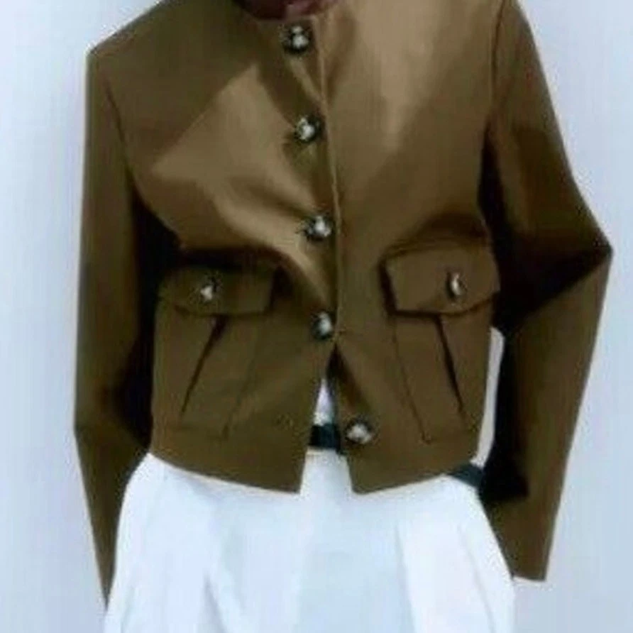 Mujer L Nuevo Boxy Verde Bomber Cargo Blazer Chaqueta Grunge Recortado Carrera Lagen Foto 1 de 4