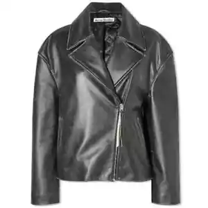 Acne Studios Lilket distressed-effect leather biker jacket 34 black - Bild 1 von 12
