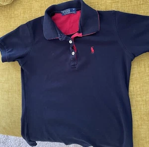 Polo Ralph Lauren Boys Classic Shirt Blue Tag Size Medium Blue With Red Collar - Picture 1 of 3
