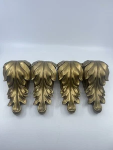 VTG MCM Gold Ornate Wood/ Resin Curtain Rod Drapes Holders 4 Pc Lot - Picture 1 of 24