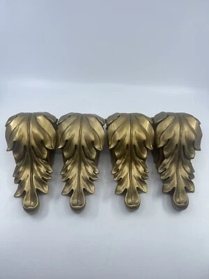 Lote de 4 cortinas de barra de cortina de resina/madera ornamentada dorada MCM de colección Foto 1 de 4