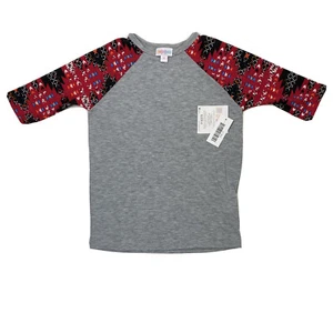 LuLaRoe Sloan Kids Size 6 - Gray Heather with Colorful Sleeves - #3695 - Picture 1 of 1