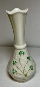 Belleek Shamrock Basket weave Vase 7” - Picture 1 of 9