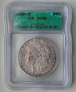 1890 CC MORGAN● ICG AU 55● RARE CARSON CITY MINT! SHIPS FREE! - Picture 1 of 2