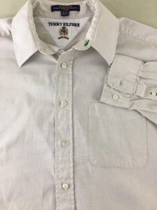 TOMMY HILFIGER Men's Size 16.5 32-33 Beige Button Front Long Sleeve Shirt - Imagen 1 de 9