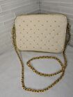Vtg Marlo Crossbody Purse Handbag Women White Leather  Bag Gold Studded Chain