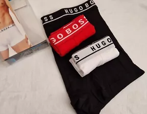 Men Xmas Hugo Boss 3 pack Boxer trunks cotton stretch size XL black red white - Picture 1 of 4
