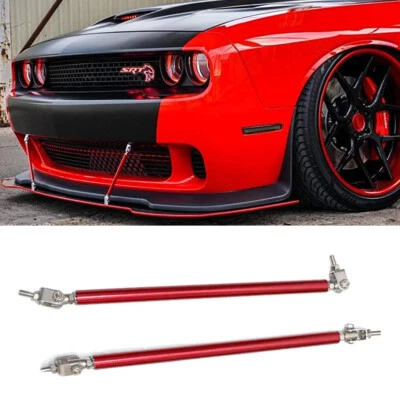 Car Universal Adjustable Front Bumper Lip Splitter Strut Rods Support Bar Red - Image 1 of 4
