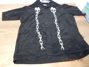 VINTAGE DRAGONFLY BUTTON UP SHIRT SKULL CHAIN XXL BLACK SHORT SLEEVE - Picture 1 of 3