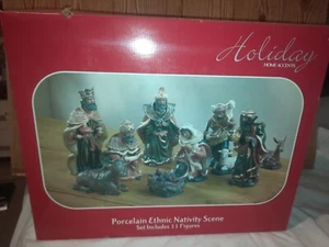 NOS Vintage Holiday Home Accents 11 Piece Ethcnic Porcelain Christmas Nativity  - Picture 1 of 9