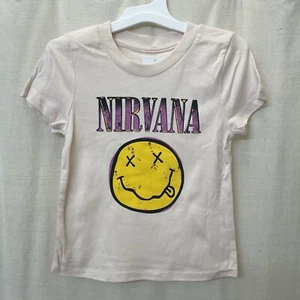 New! Nirvana 4t Toddler Girl’s T-Shirt Pink Smiley Rock Band Grunge Alternative - Picture 1 of 4