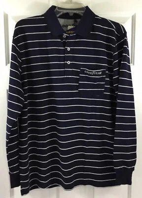Camisa Polo Goodyear Para Hombre Grande Azul Marino Blanco Rayas Manga Larga Con Logo Foto 1 de 4