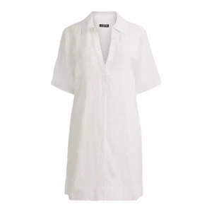 J. Crew Bungalow Popover Dress in Linen Sz Small White Short Sleeve V-Neck BY799 - Picture 1 of 7