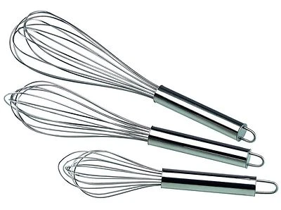 Set of 3 STAINLESS STEEL BALLOON WIRE WHISK SET WHIP MIX STIR BEAT 8/10/12 inch - Image 1 of 4
