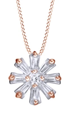 Ожерелье с подвеской в виде снежинки из розового золота 10 карат с белым натуральным бриллиантом круглой огранки 1/4 карата - Изображение 1 из 4
