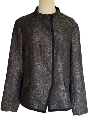 Chaqueta Coldwater Creek en forma de brocado marrón abotonada totalmente forrada talla P14 Foto 1 de 4
