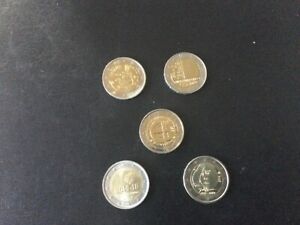 LOT de 5 pièces de 2 euros commémoratives 2014 sorties du rouleau