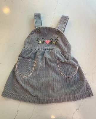 Vintage 80s Gray Corduroy Dress With Hearts & Flowers CUTE One 12-18 Month - Image 1 of 4