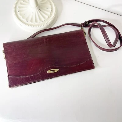 Cartera Bandolera Bolso sin asas plegable de cuero granate vintage años 80 bolsillos forrados suave Foto 1 de 4