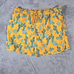 George Mens Swim Trunks XL 40-42 Yellow Board Shorts with Cacti Cactus Elastic - Picture 1 of 7