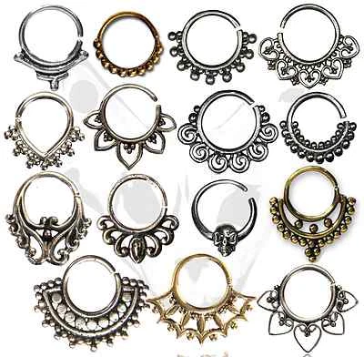 Brass Ornate Indian Tribal Clicker Septum Ring Captive Bar Nose Piercing 16G  - Image 1 of 2