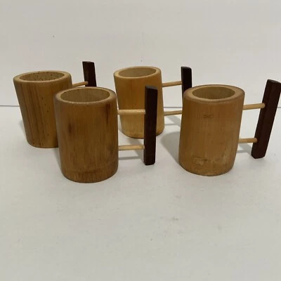 Bamboo Expresso Cups Set Of 4 All Wood 3” Cottage Core  - Image 1 of 4