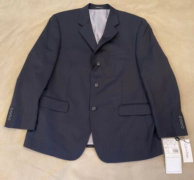 Calvin Klein Chaqueta Matemáticas 2 Azul Marino Rayas 42 Corta 100% Lana Foto 1 de 4