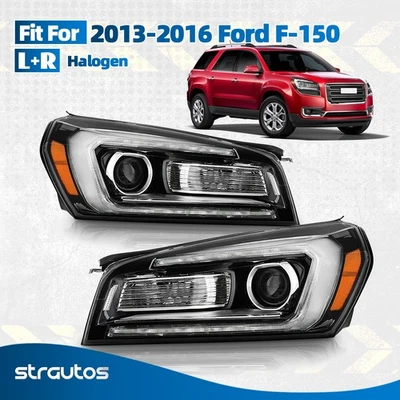 For 2013-2016 GMC Acadia Halogen Headlight w/ LED DRL Projector Left+Right Pair - Image 1 of 4
