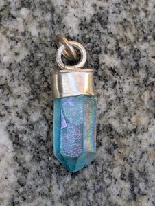 Stunning Blue Aura Quartz Artisan Hand Made Sterling Silver Pendant .A15b - Picture 1 of 9