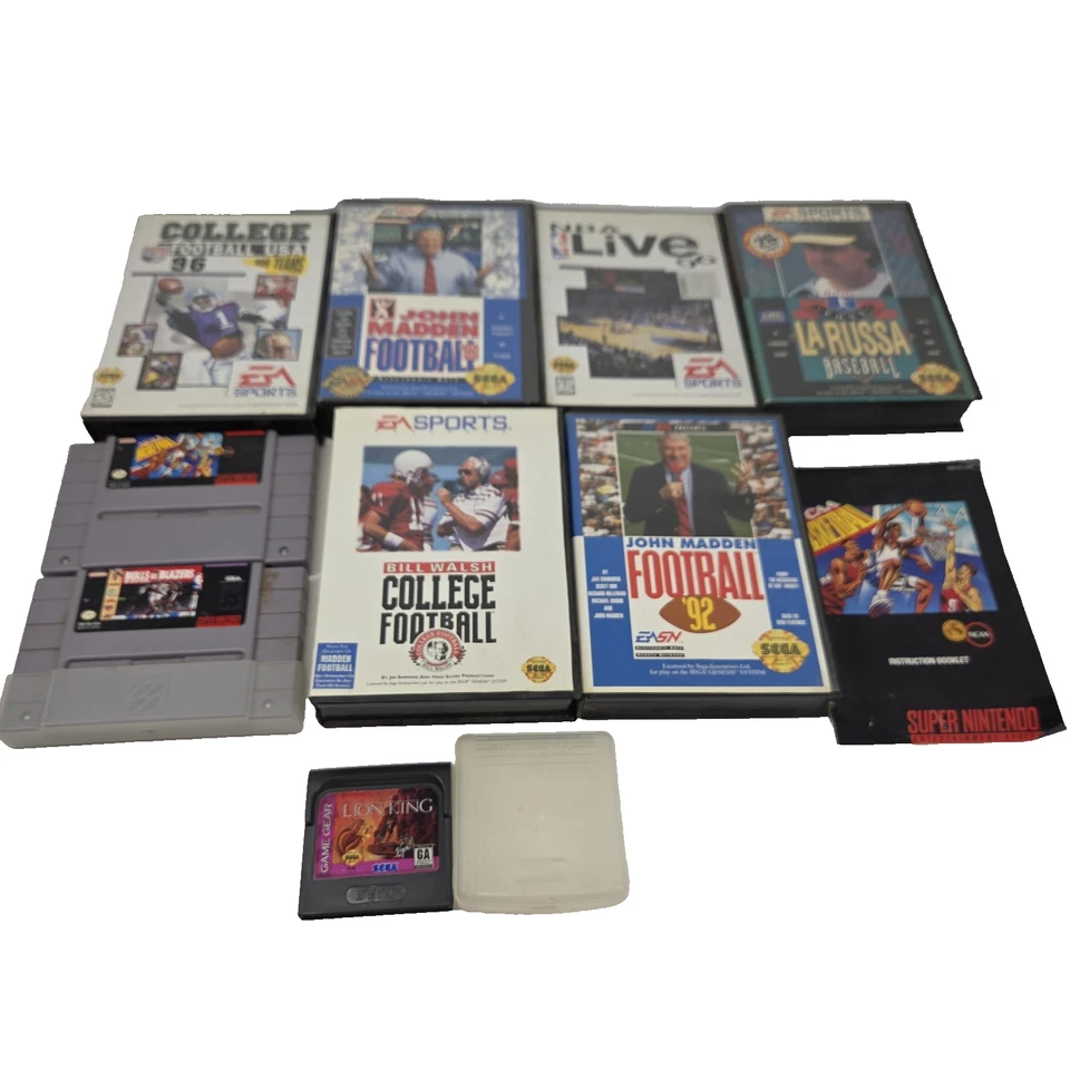 Vtg SNES Sega Genesis Sports Video Games Lot NBA NFL Baseball Lion King Game - Image 1 of 4