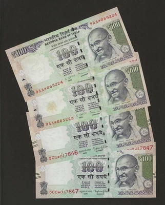 INDIA 100 Rupees 2011 - 2015, 4x REPLACEMENT * Prefix, UNC (Minor Foxing). J2 - Image 1 of 2