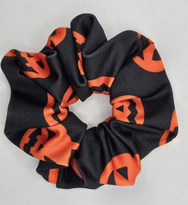 Handmade Scrunchie New Hair Tie Halloween Black With Orange Spandex Size Large - Image 1 of 4