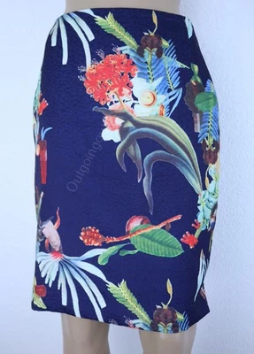 Falda Philosophy Para Mujer Talla 2 Azul Floral Recta Falda Lápiz Cremallera Trasera Foto 1 de 4