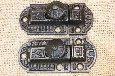 2 Old Cabinet Catches Jelly Cupboard Latches Clean Cast Iron Knob Vintage 2 3/4" - Image 1 of 4
