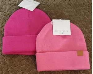2 Toddler Girls Falls Creek Hot Pink & Pink Knit Folded Cuff Beanies Hats NWT - Picture 1 of 1