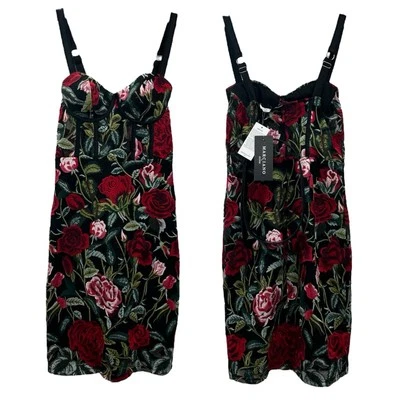Marciano by Guess Black Embroidered Floral Rose Corset Dress Belted US 2 $330 - Image 1 of 4