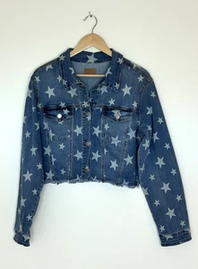 Chaqueta de Jean Judy Azul Recortada Denim Estampado de Estrellas Elastizada Patriótica Denim Para Mujer L - Imagen 1 de 9