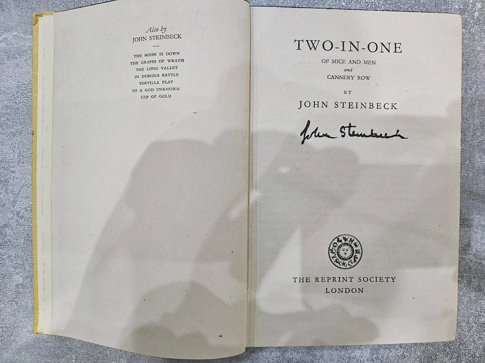 SIGNED - John Steinbeck 1947 of Mice and Men, Cannery Row, Vintage Two-Book Set - Image 1 of 4