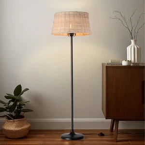 Rattan Industrial Floor Standing Lighting with Pedal Black Cord Wicker Lampsh... - Picture 1 of 7